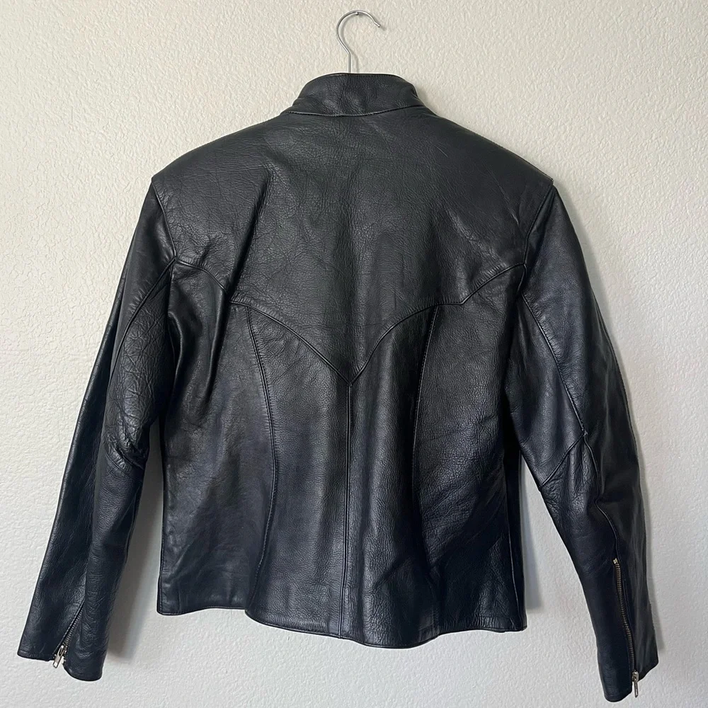 Motorcycle Apparel Industry Shaf Black Motorcycle Leather Jacket Men’s Size L